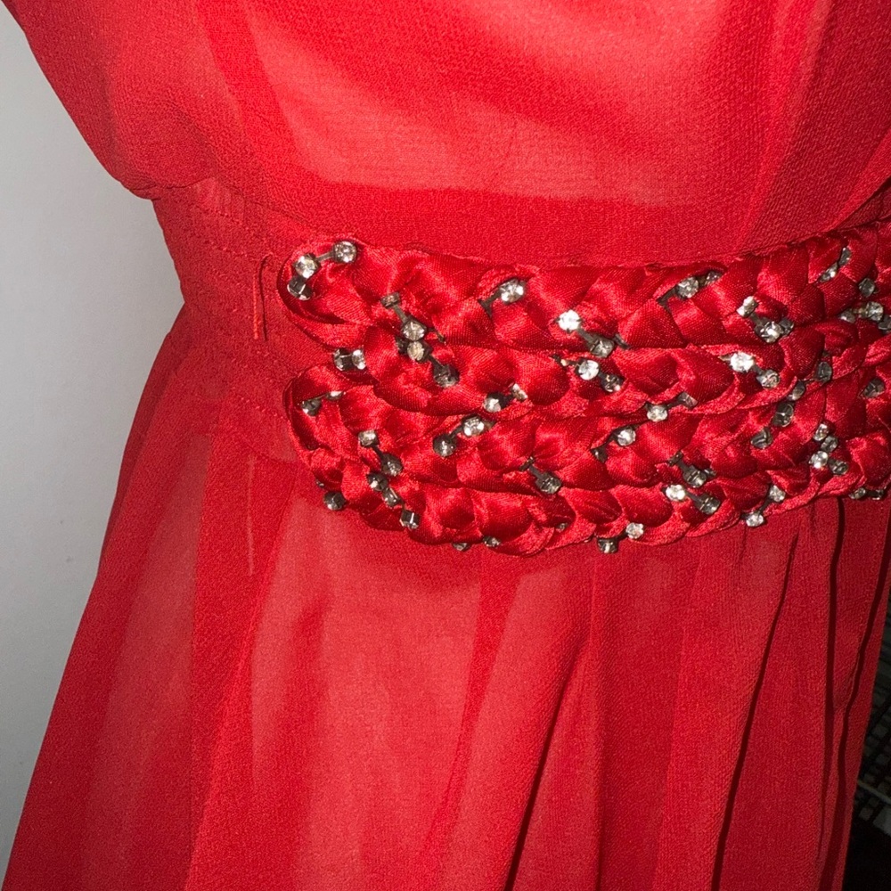 Arden B Red Blouse with Embellished Waist
